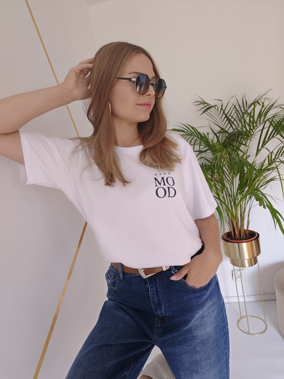 T-shirt GOOD MOOD White biały z nadrukiem polsja marka UNI