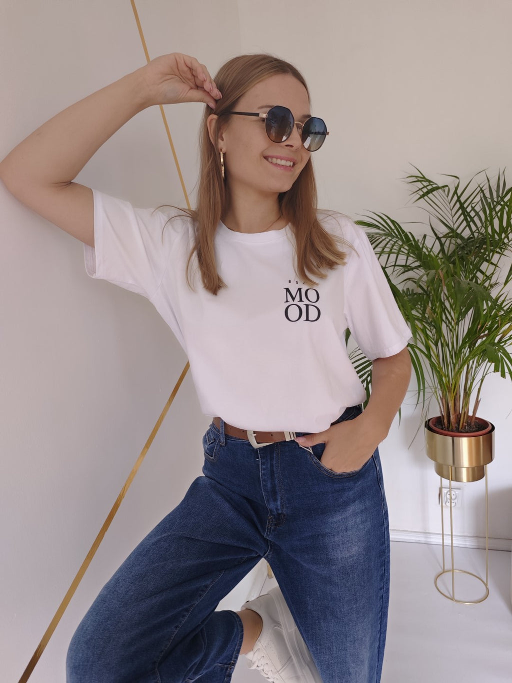 T-shirt GOOD MOOD White biały z nadrukiem polsja marka UNI