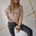 Bluza Taupe „Be You” z koronkowymi mankietami