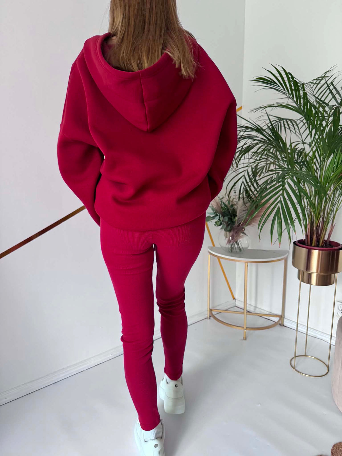 Komplet dresowy czerwony bluza oversize + prążkowane legginsy UNI