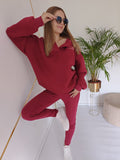 Komplet dresowy czerwony bluza oversize + prążkowane legginsy UNI