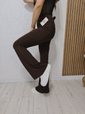 Legginsy damskie czekoladowe modelujące pośladki PUSH UP z marszczeniem, wysoki stan, dzwony
