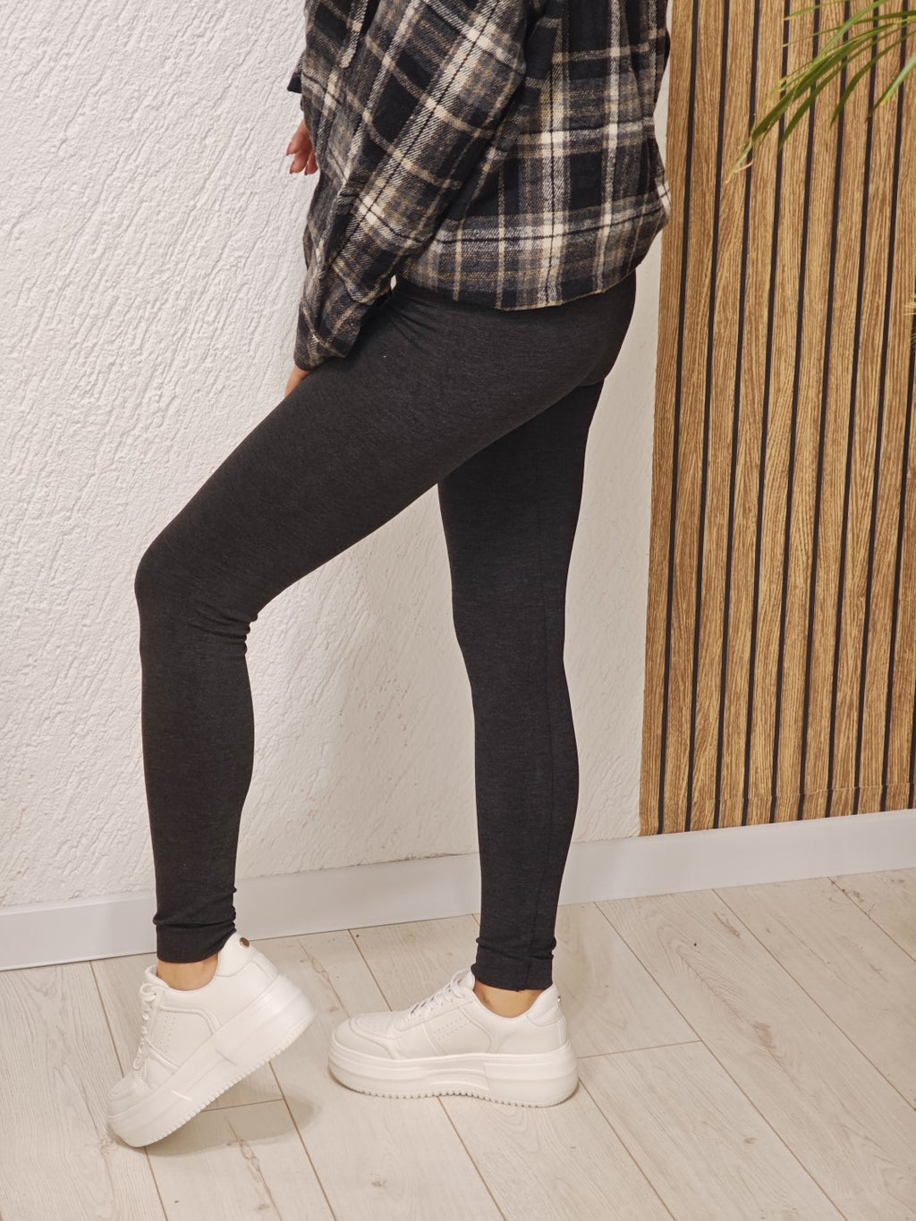 Legginsy damskie grafitowe z kaszmirem elastyczne wysoki stan
