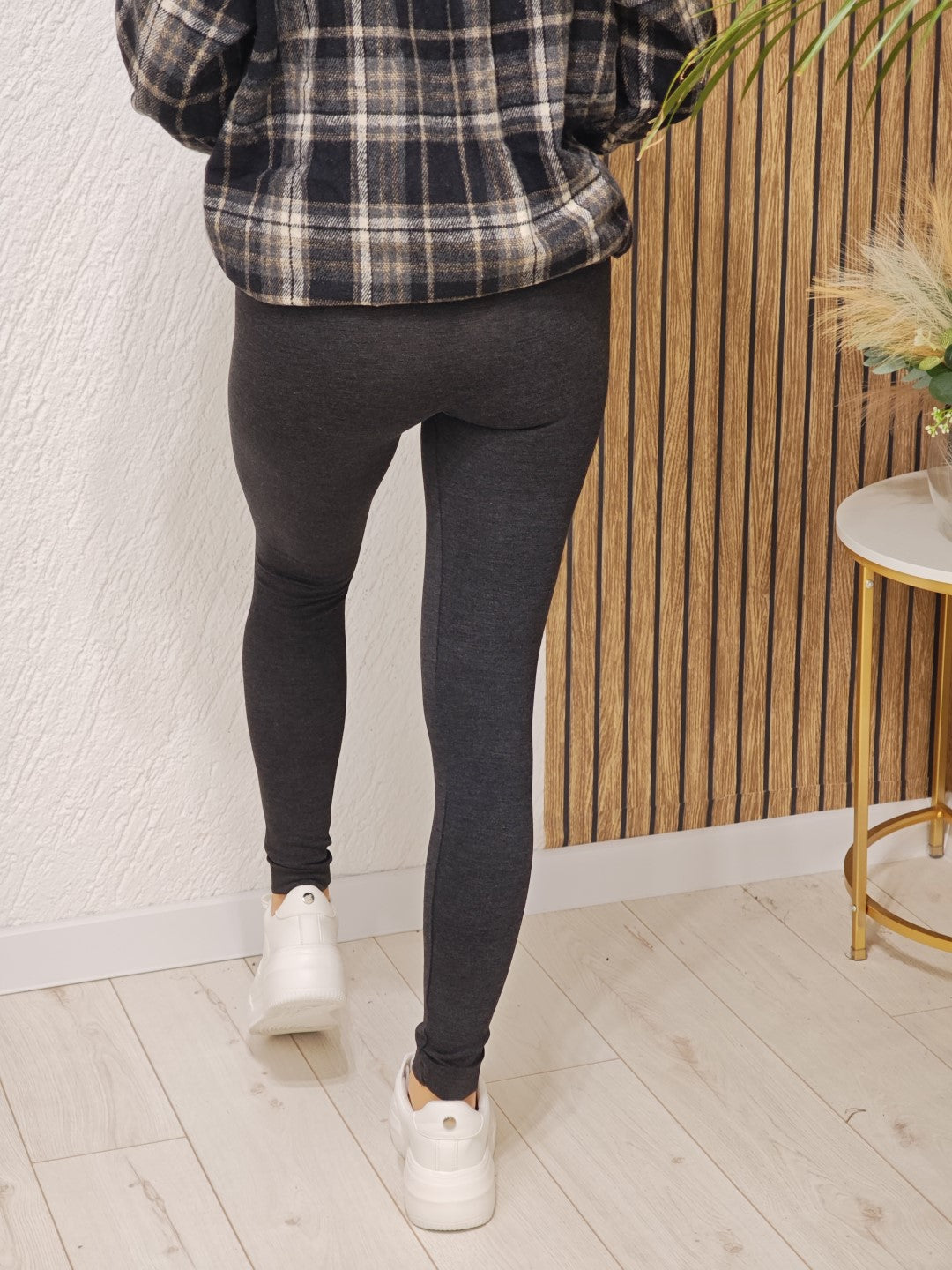 Legginsy damskie grafitowe z kaszmirem elastyczne wysoki stan