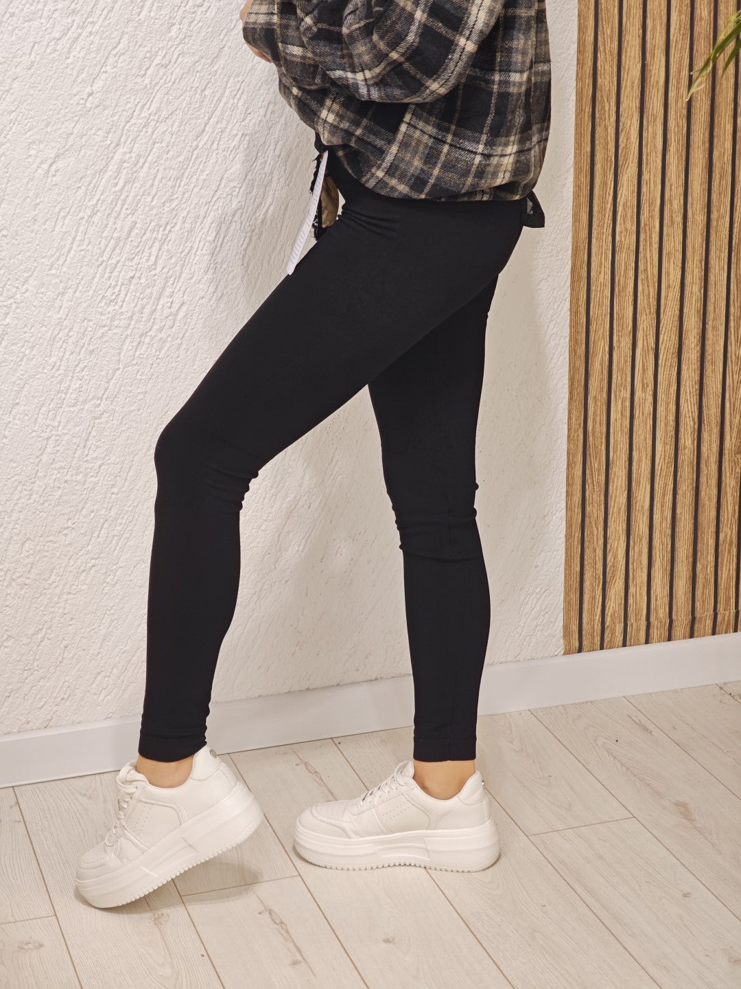 Legginsy damskie czarne z kaszmirem klasyczne elastyczne wysoki stan