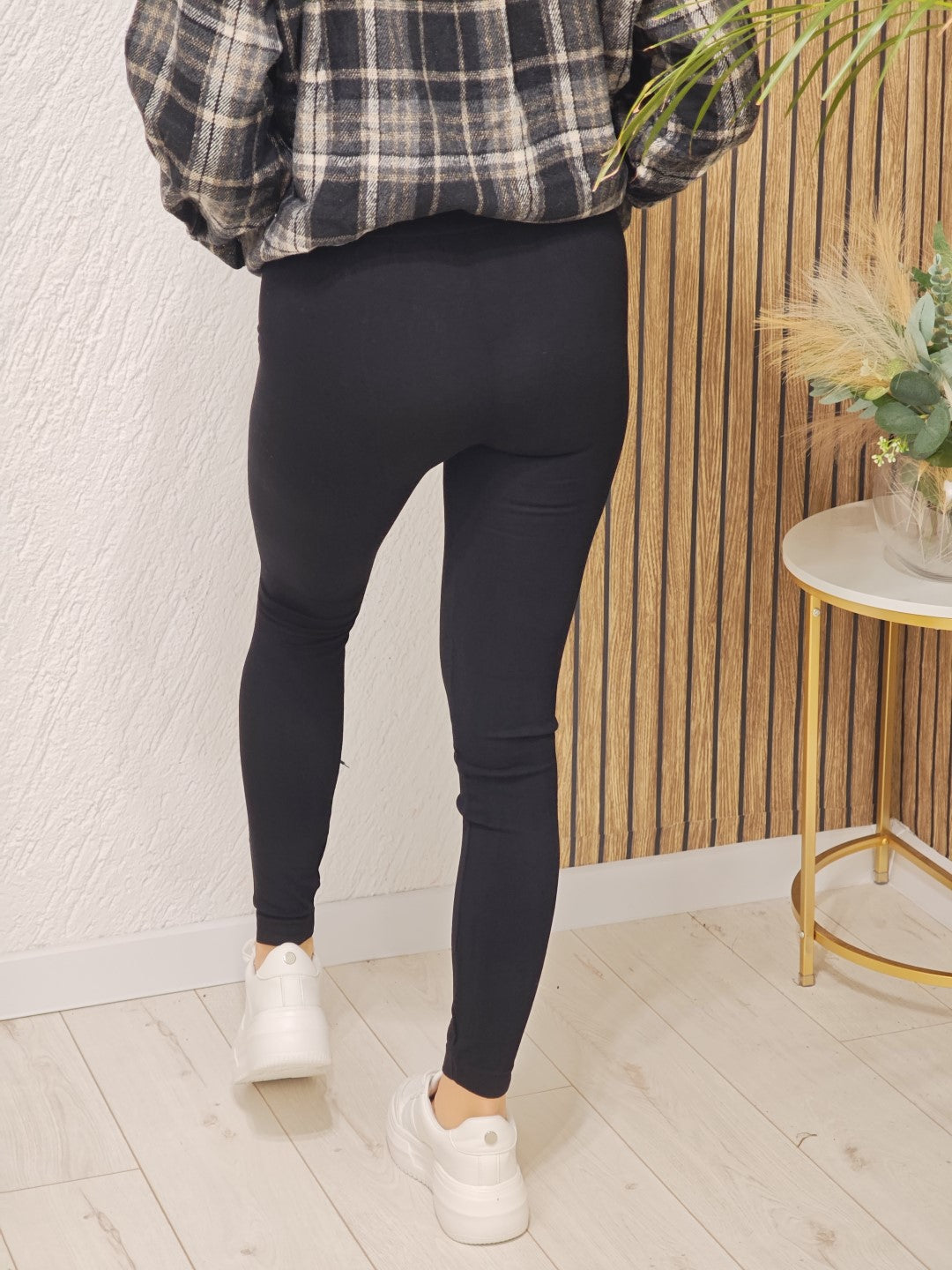 Legginsy damskie czarne z kaszmirem klasyczne elastyczne wysoki stan
