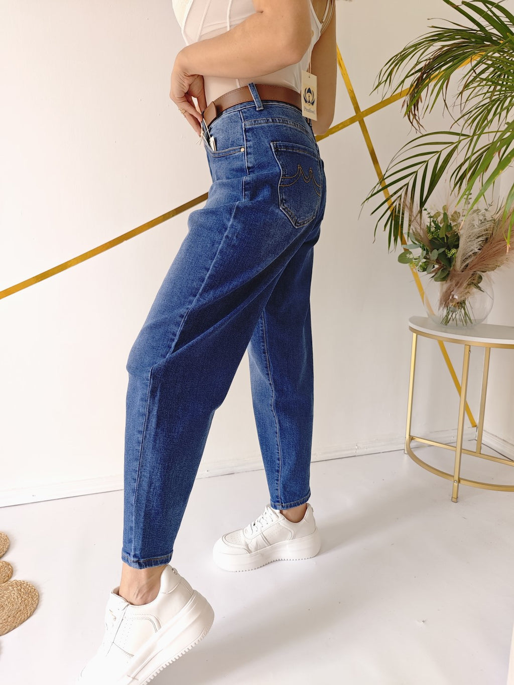 Jeansy MOM FIT z wysokim stanem klasyczny niebieski denim