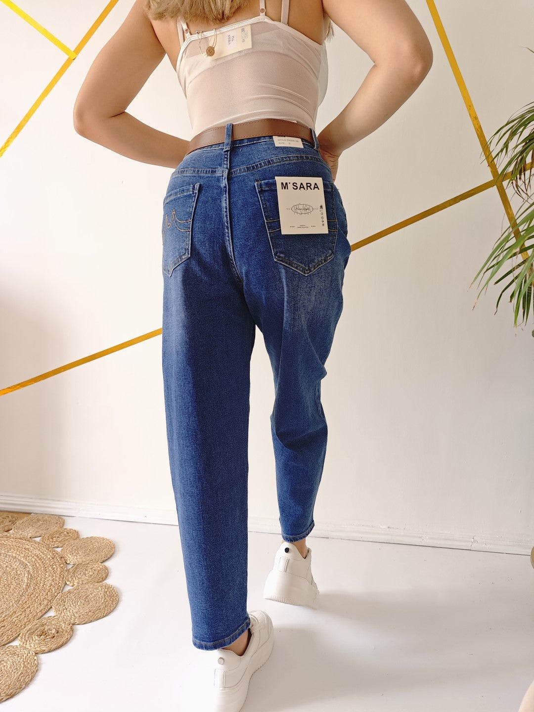 Jeansy MOM FIT z wysokim stanem klasyczny niebieski denim