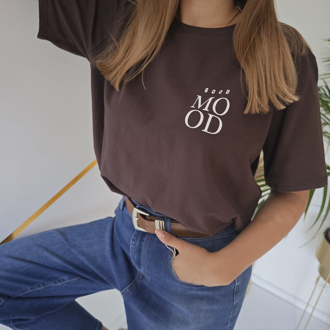 T-shirt GOOD MOOD Chocolate czekoladowy z nadrukiem polska marka UNI