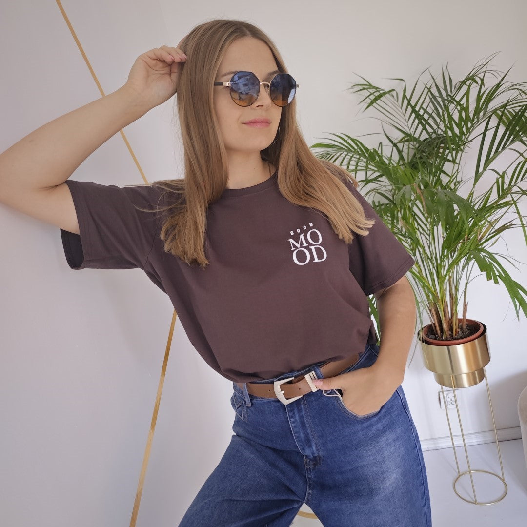 T-shirt GOOD MOOD Chocolate czekoladowy z nadrukiem polska marka UNI