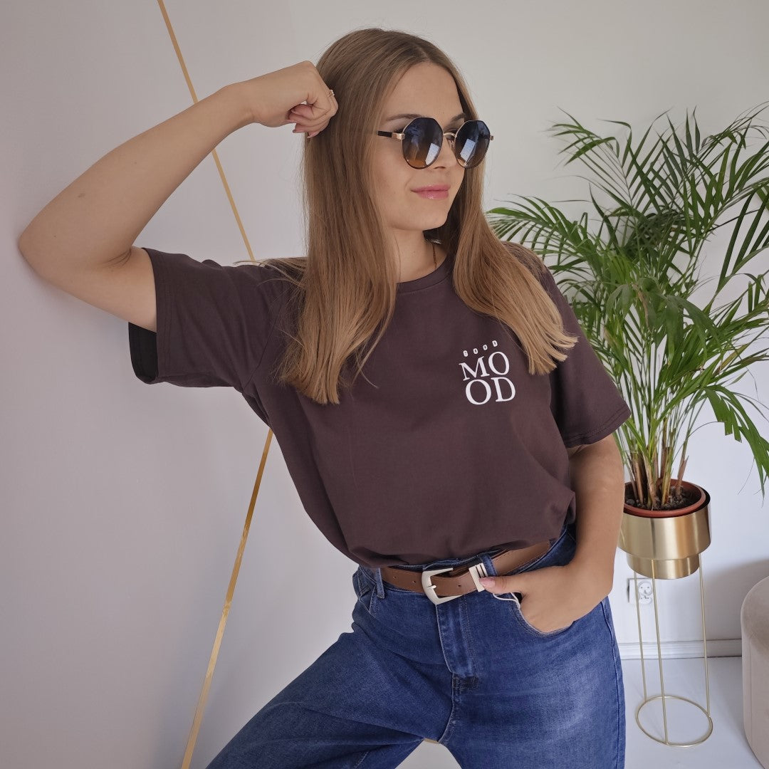 T-shirt GOOD MOOD Chocolate czekoladowy z nadrukiem polska marka UNI