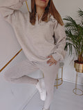 Komplet dresowy kremowy bluza oversize + prążkowane legginsy UNI