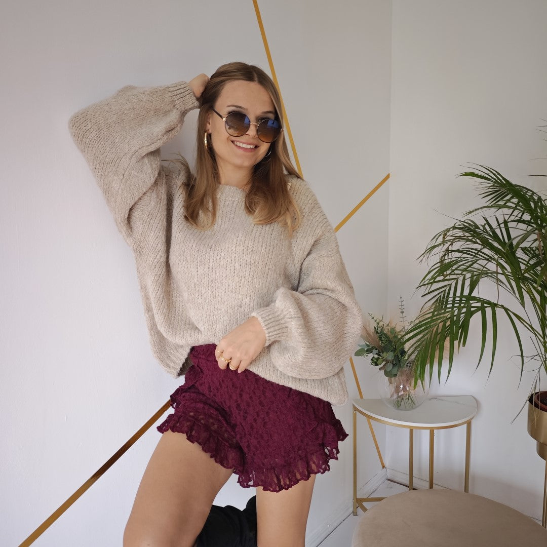 Sweter damski Taupe z dzwonkowymi rękawami UNI