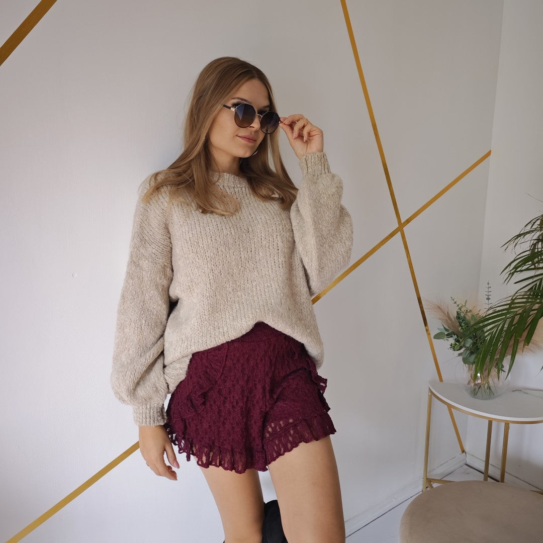 Sweter damski Taupe z dzwonkowymi rękawami UNI